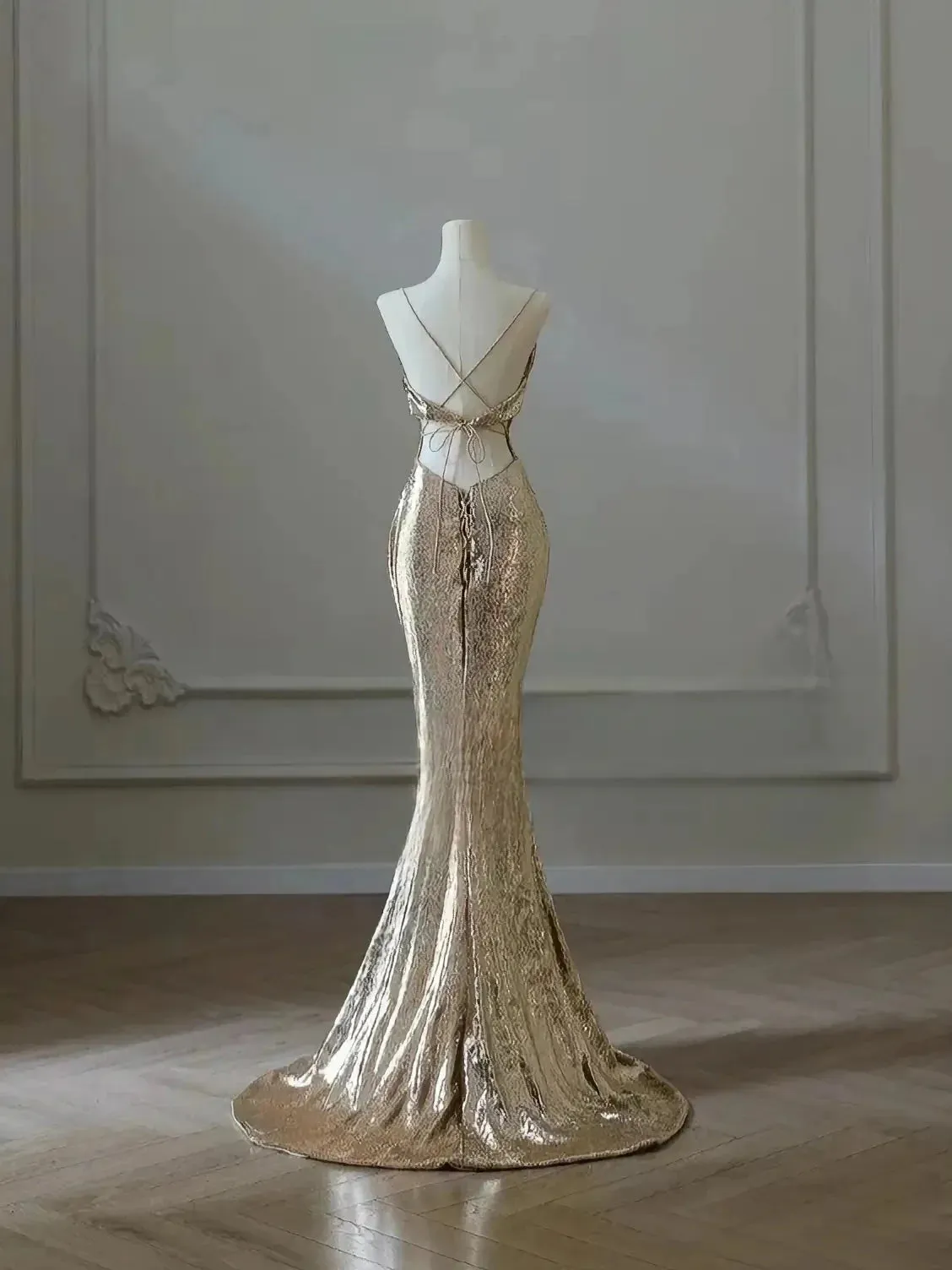 Flytonn- Metallic Gold Mermaid Dress