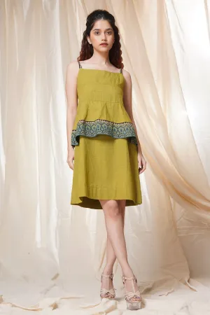 Green 100% Cotton Layered Dress