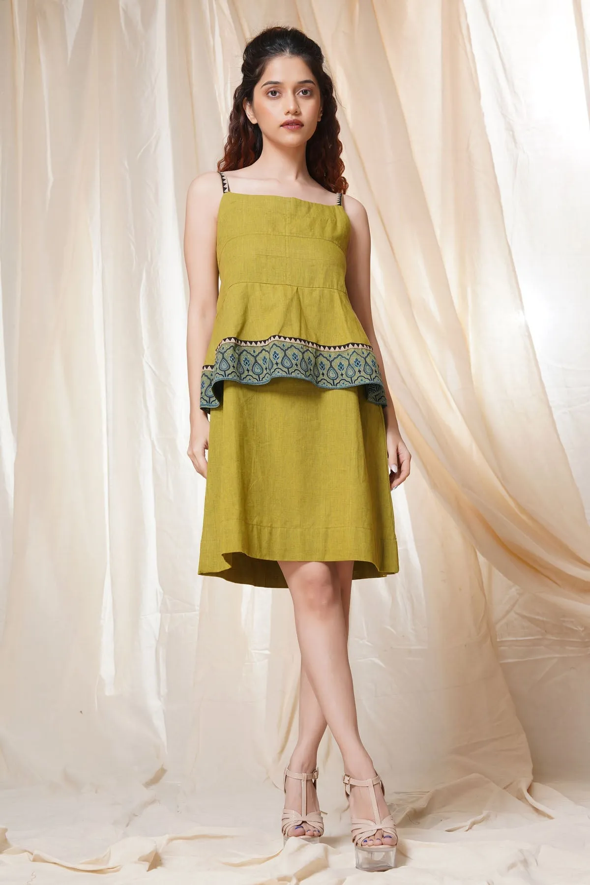 Green 100% Cotton Layered Dress