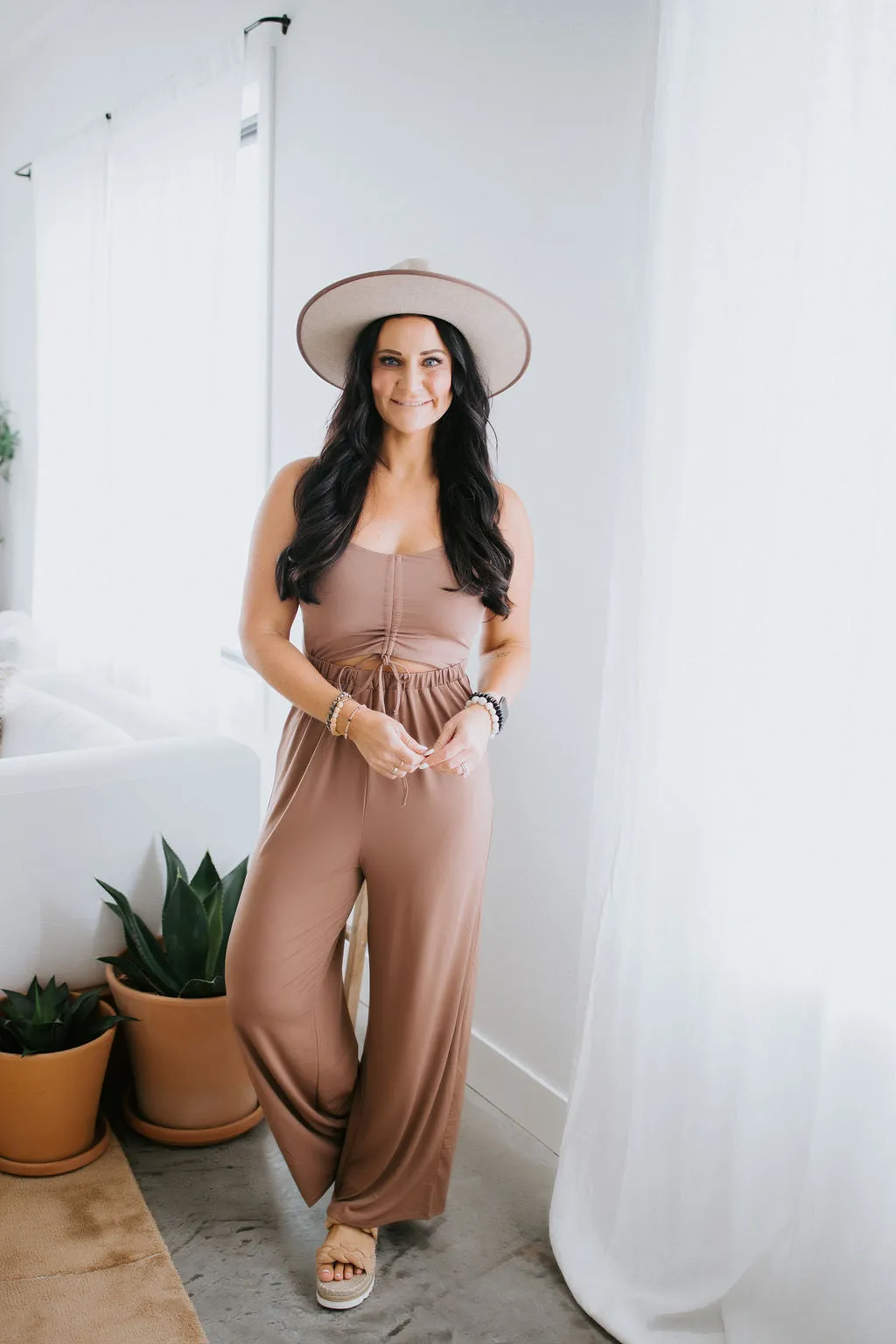 In A Ruched Jumpsuit