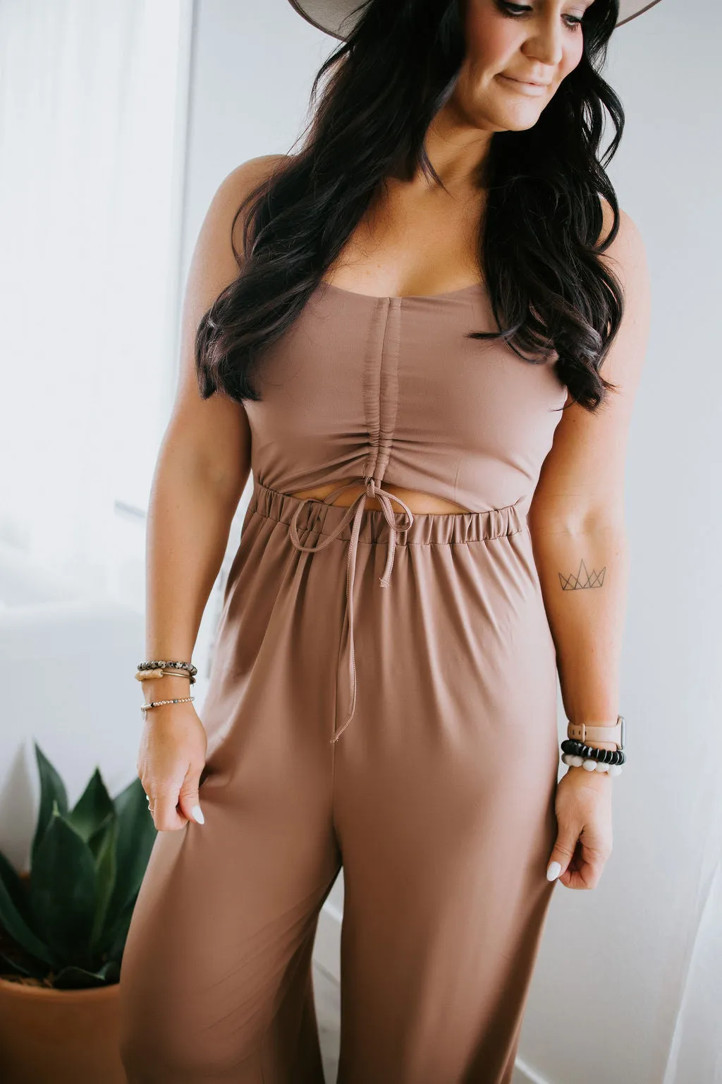 In A Ruched Jumpsuit