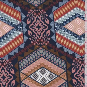 ITY Navy/Sienna Deco Medallion Jersey Knit Fabric