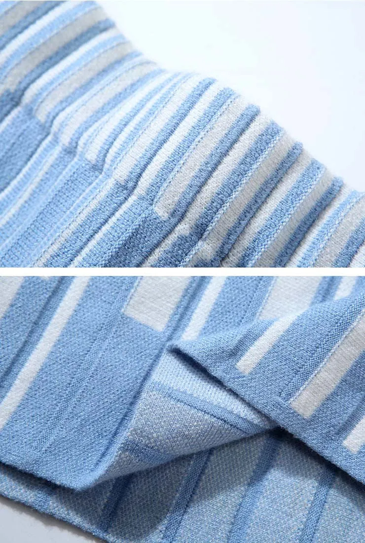 Knit Lace-Up Sweatshirt & Stripe Pleated Skirt Two Piece Set