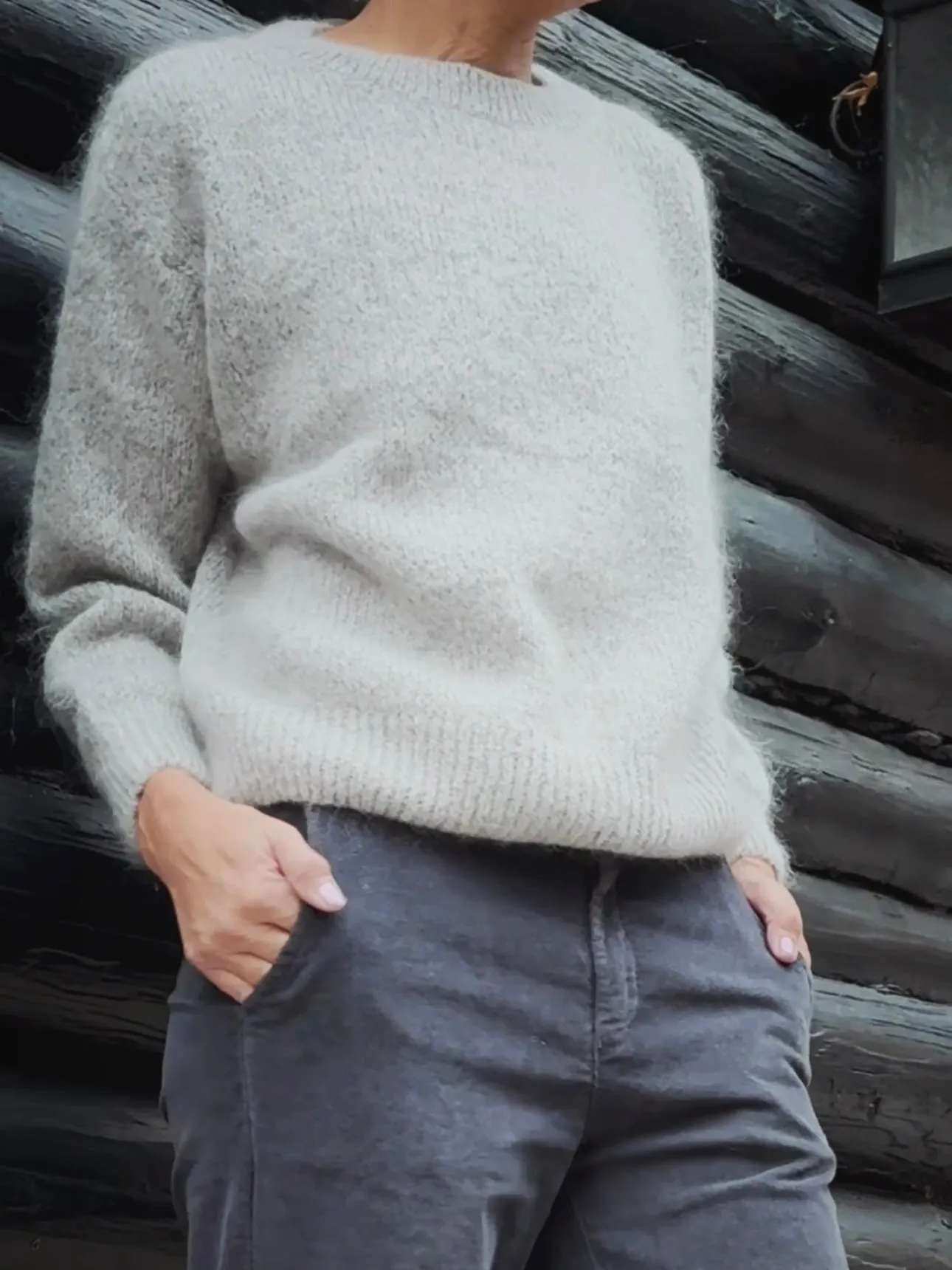 KNIT WITH WITH NECK BOW - LIGHT GREY