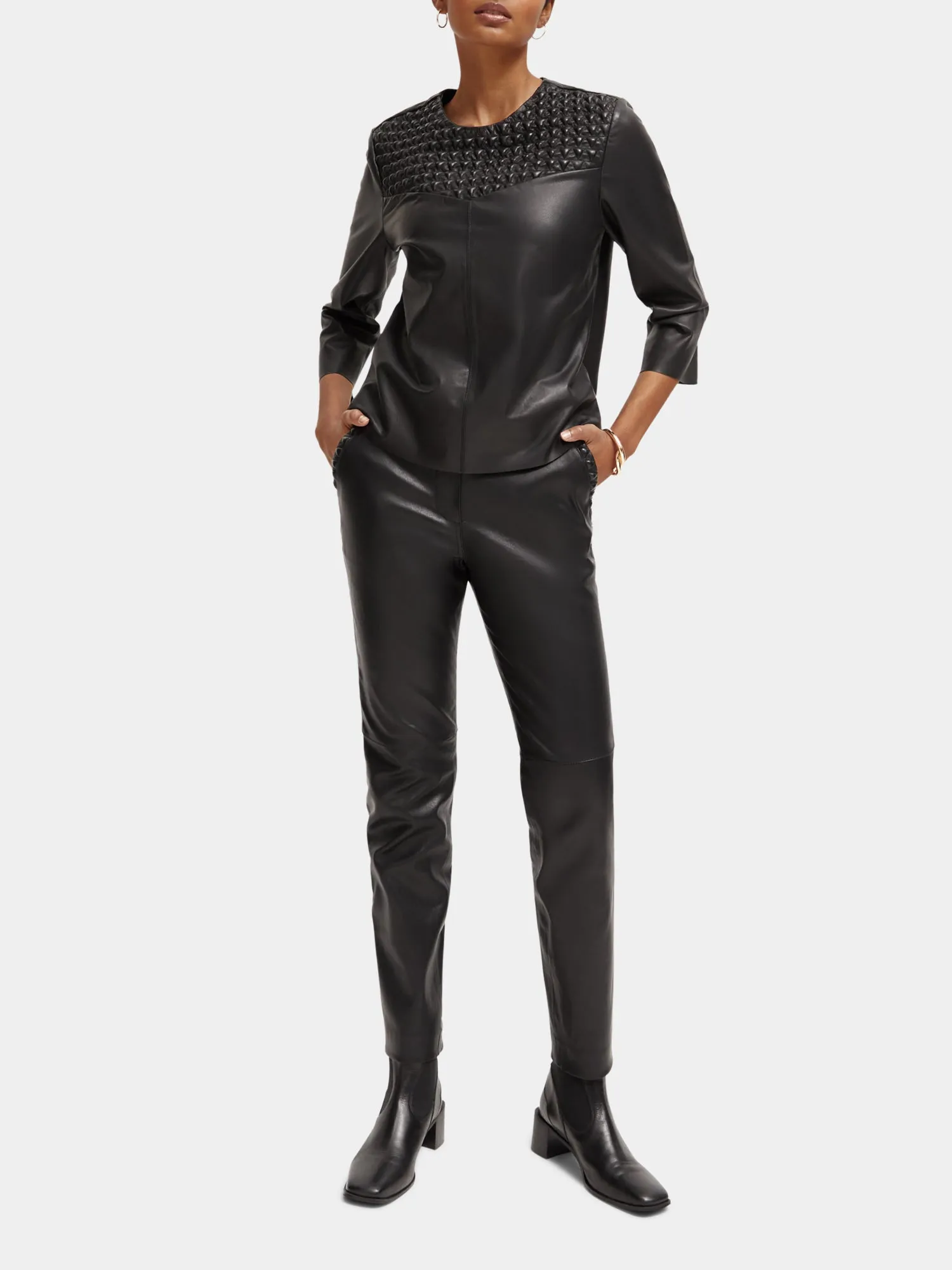 Leather mid-rise slim-fit biker pants