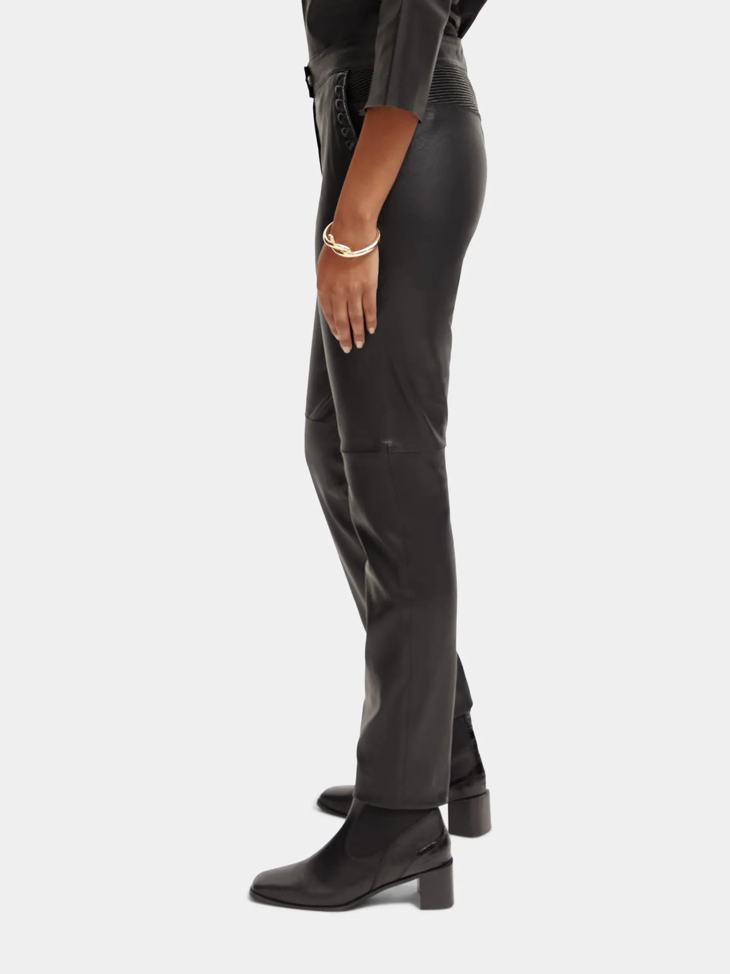 Leather mid-rise slim-fit biker pants