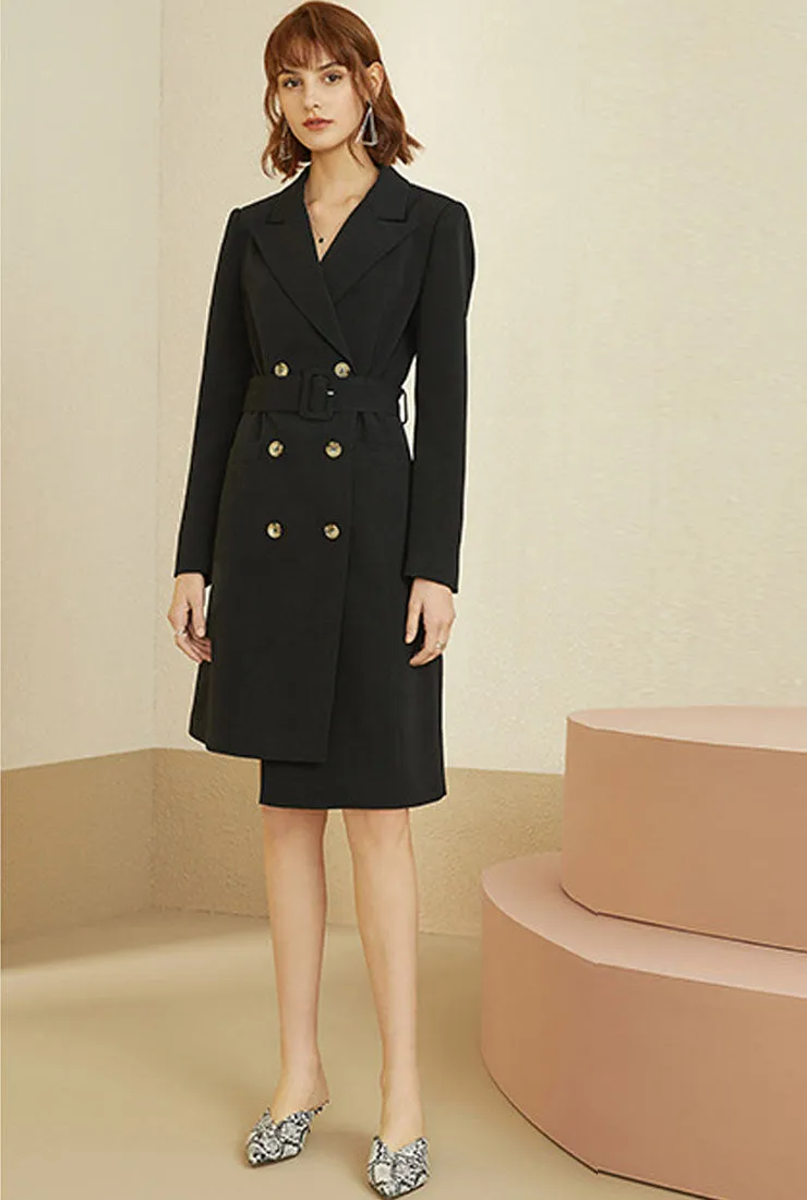 Long Sleeve Irregular Lapel Midi Dress