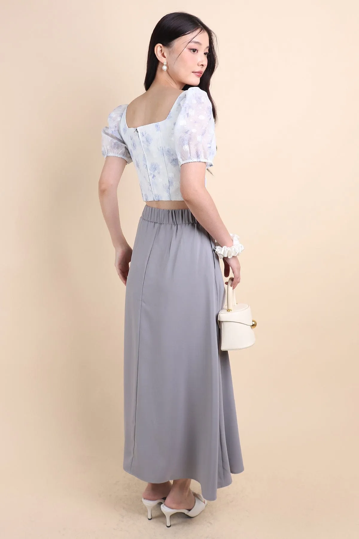 LUNA MAXI SKIRT IN GREY BLUE