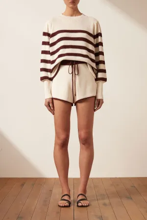MALENA DRAWSTRING SHORT - SANGRIA/CREAM