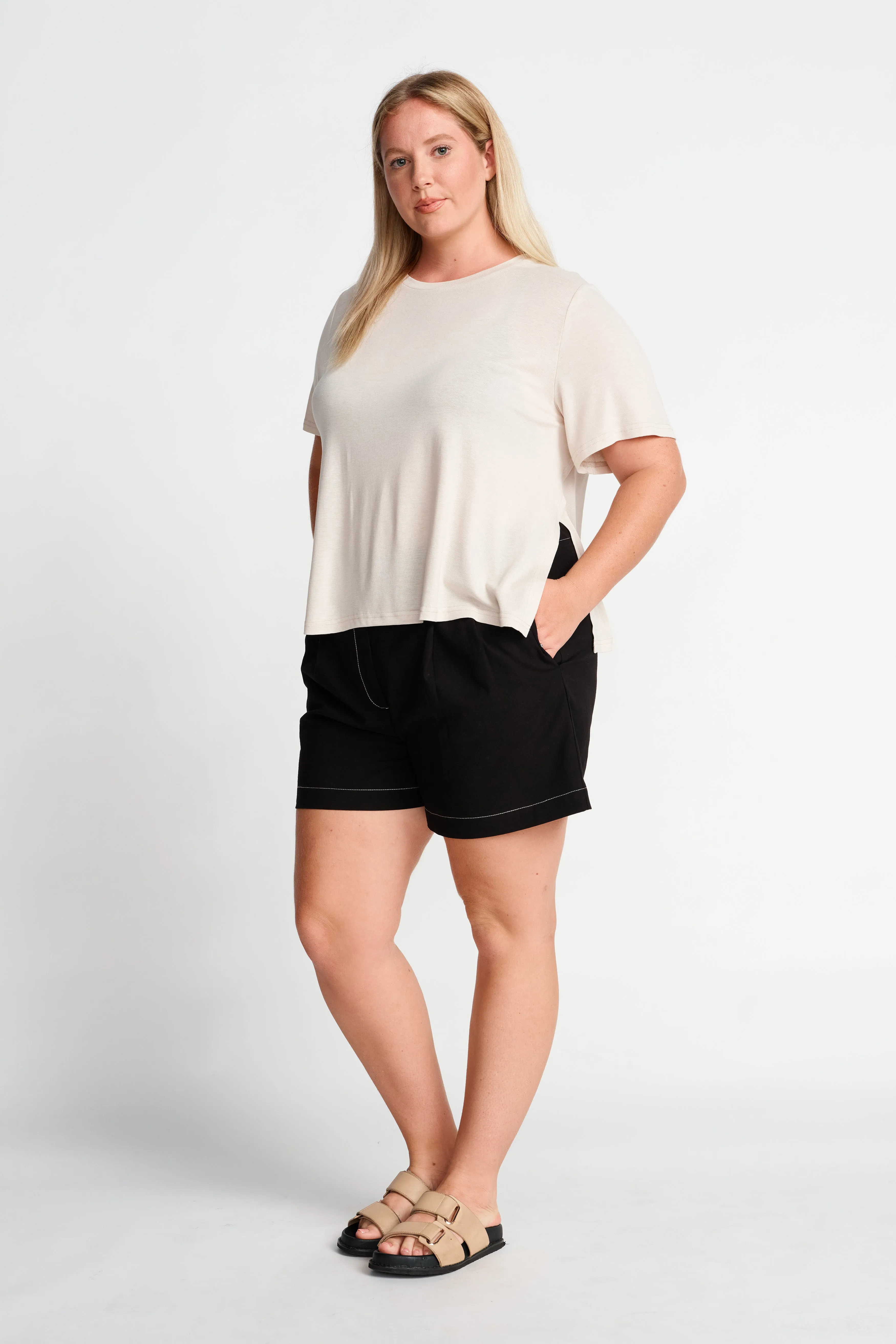 Marly Side-Wrap Tee - Stone