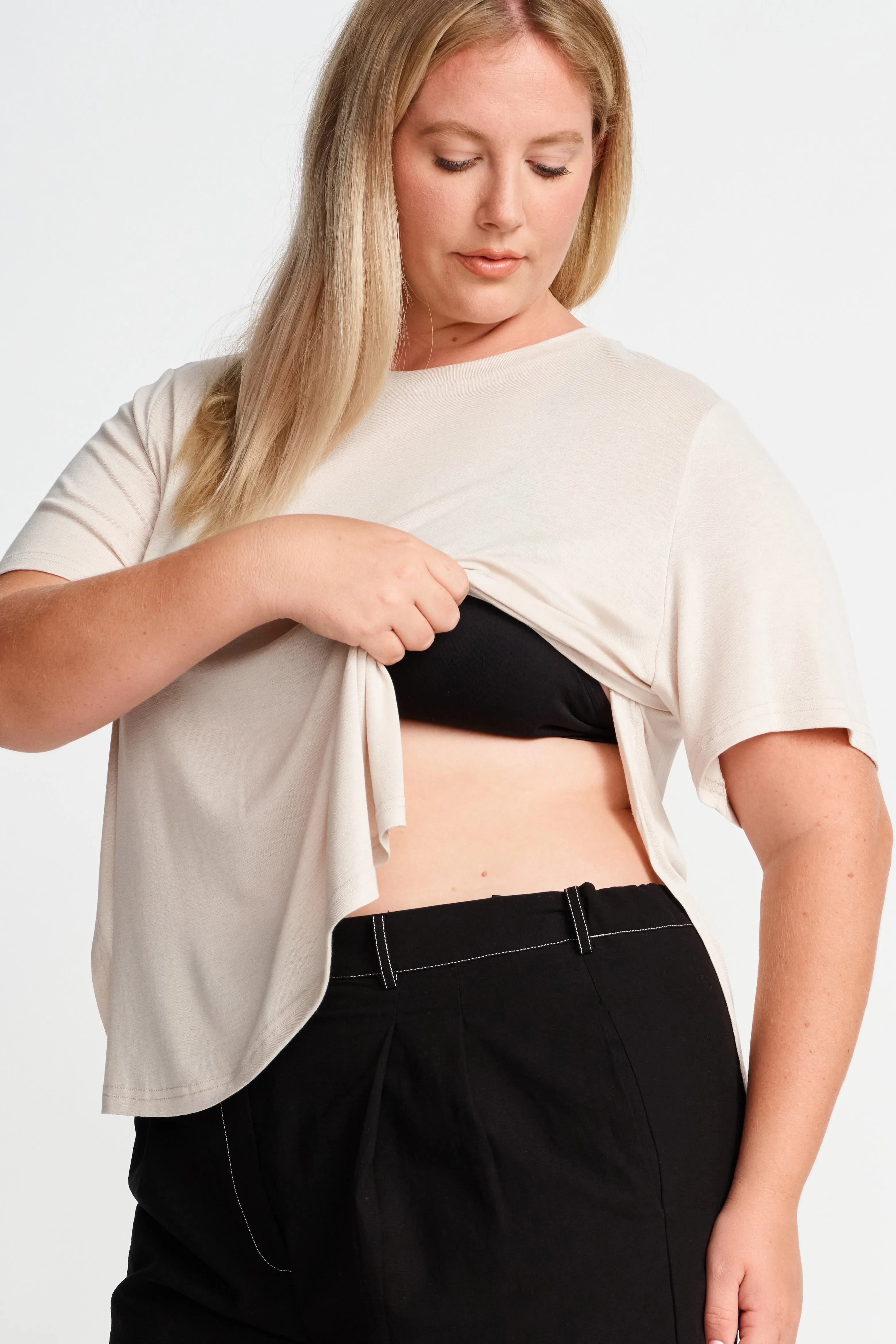 Marly Side-Wrap Tee - Stone