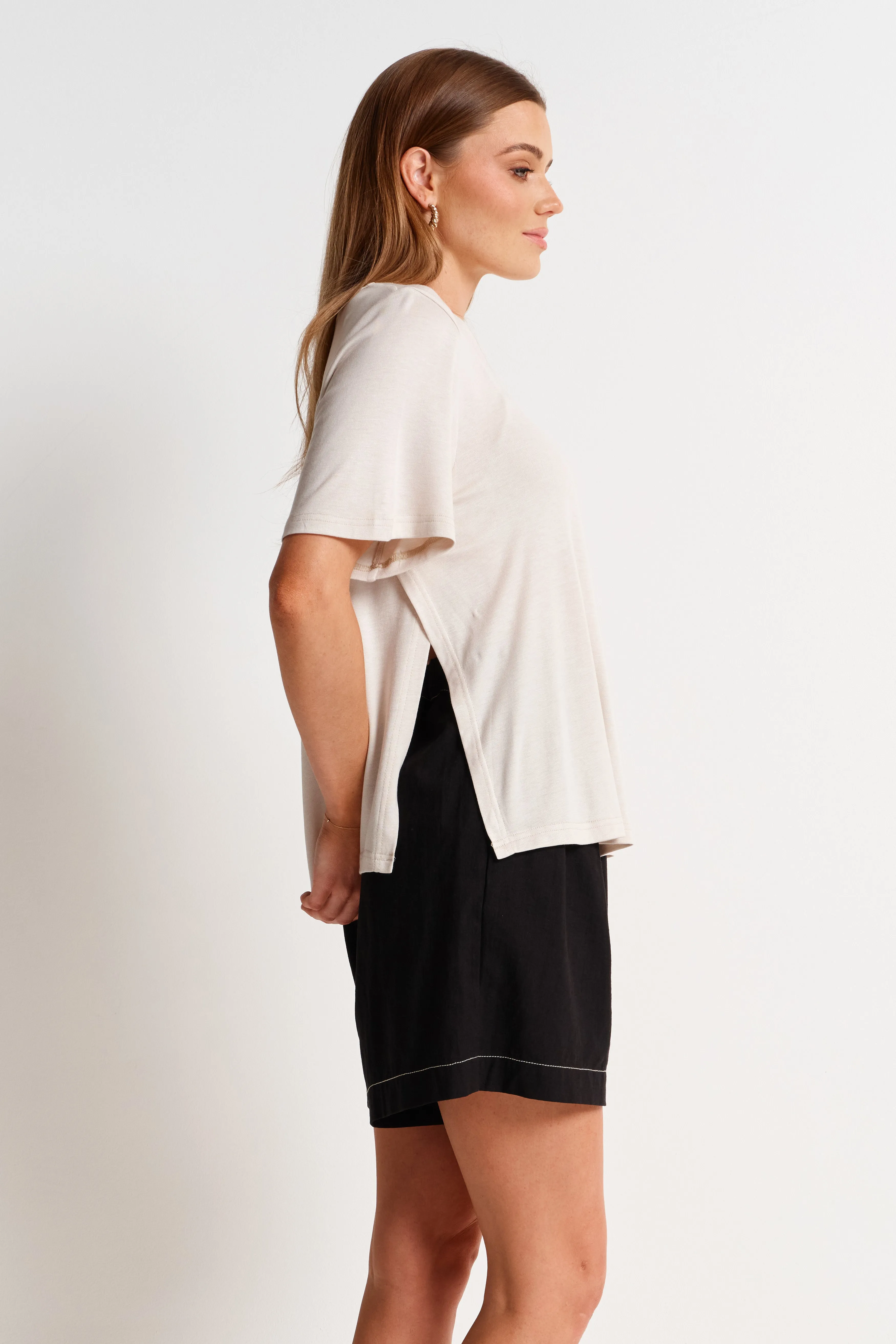 Marly Side-Wrap Tee - Stone
