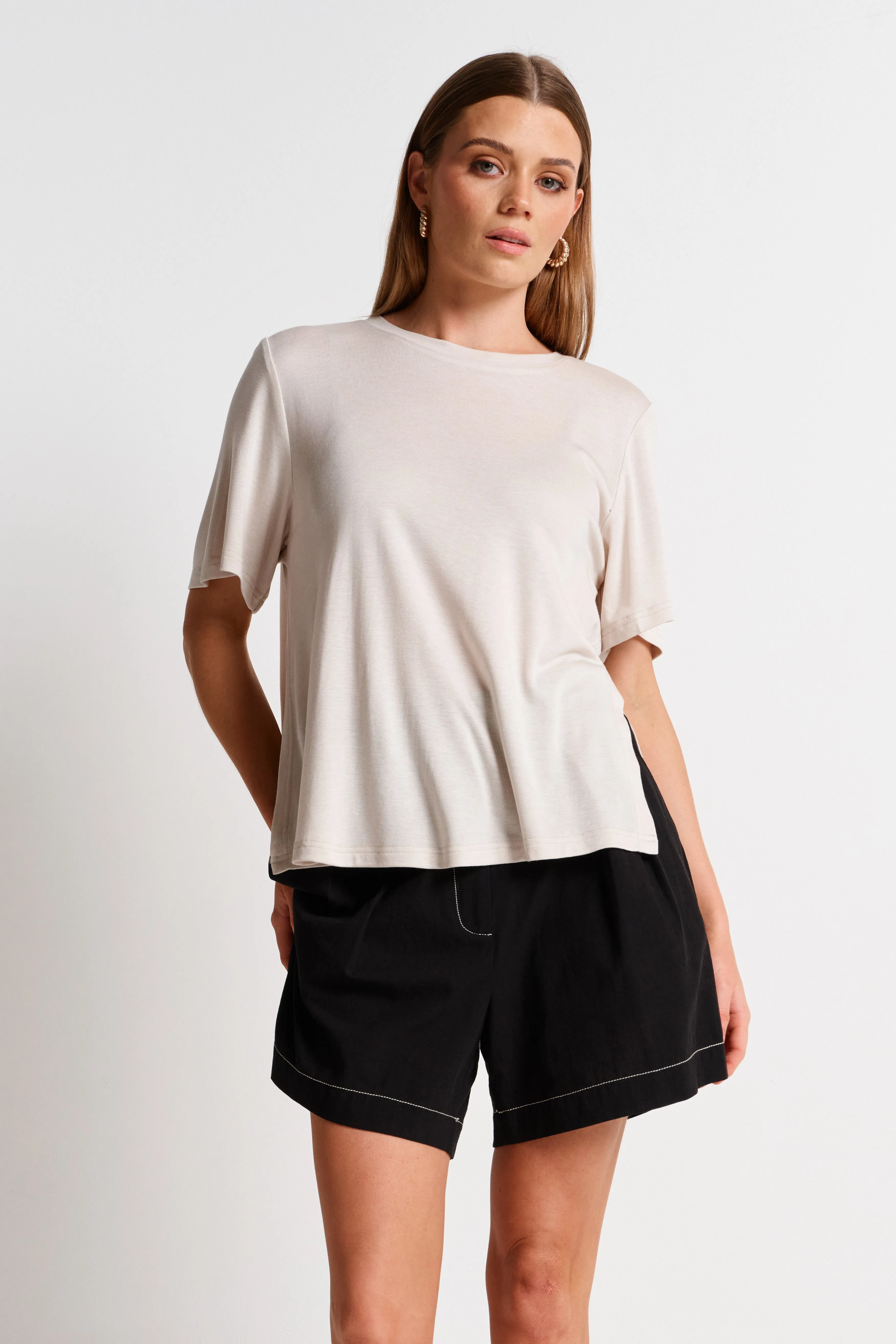 Marly Side-Wrap Tee - Stone