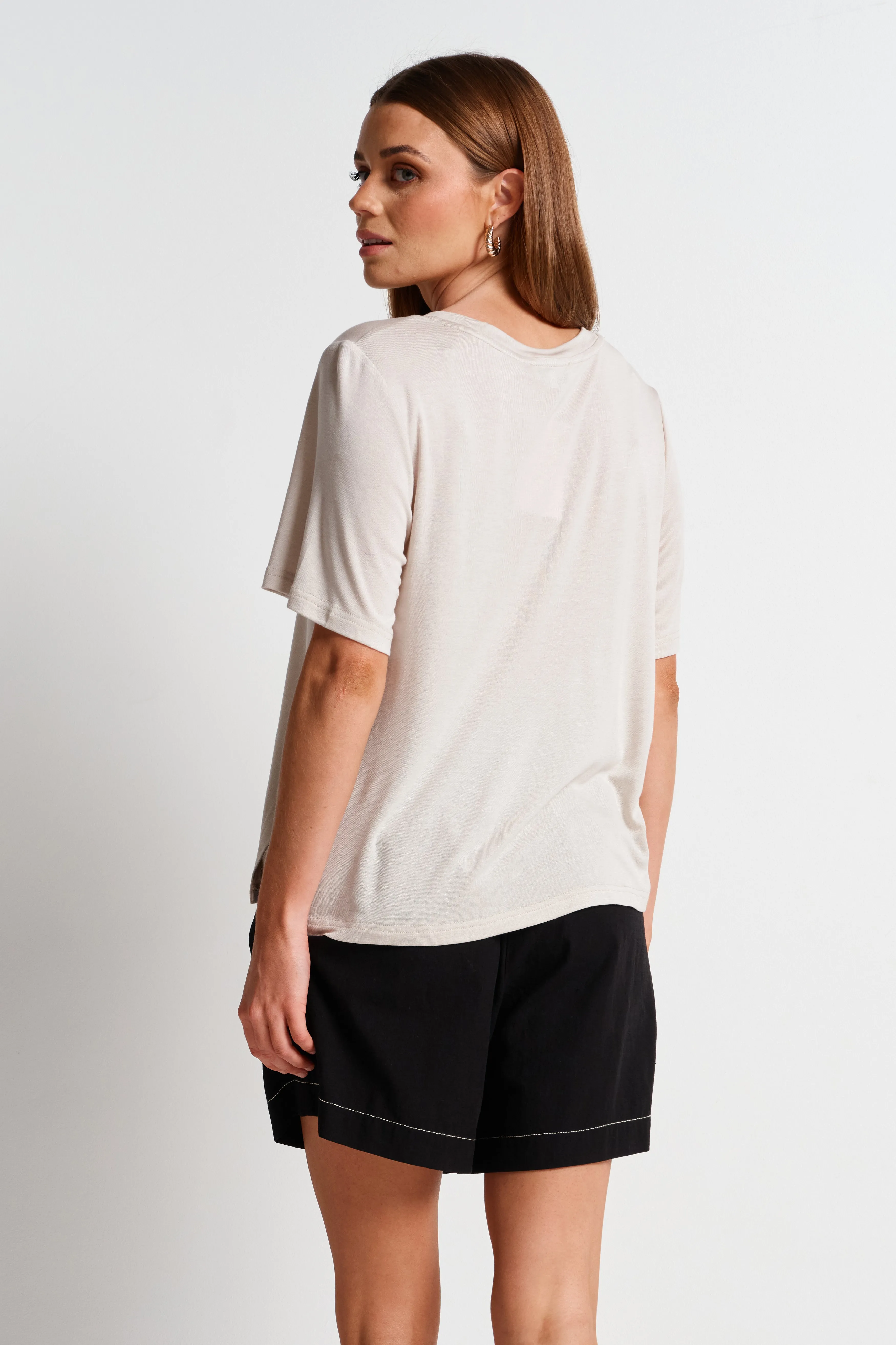 Marly Side-Wrap Tee - Stone