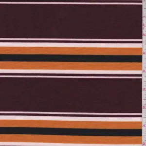 Maroon/Pumpkin Stripe Double Brushed French Terry Knit Fabric