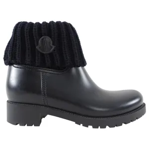 Moncler Black Rubber Rain Boot with Knit Tops - 8