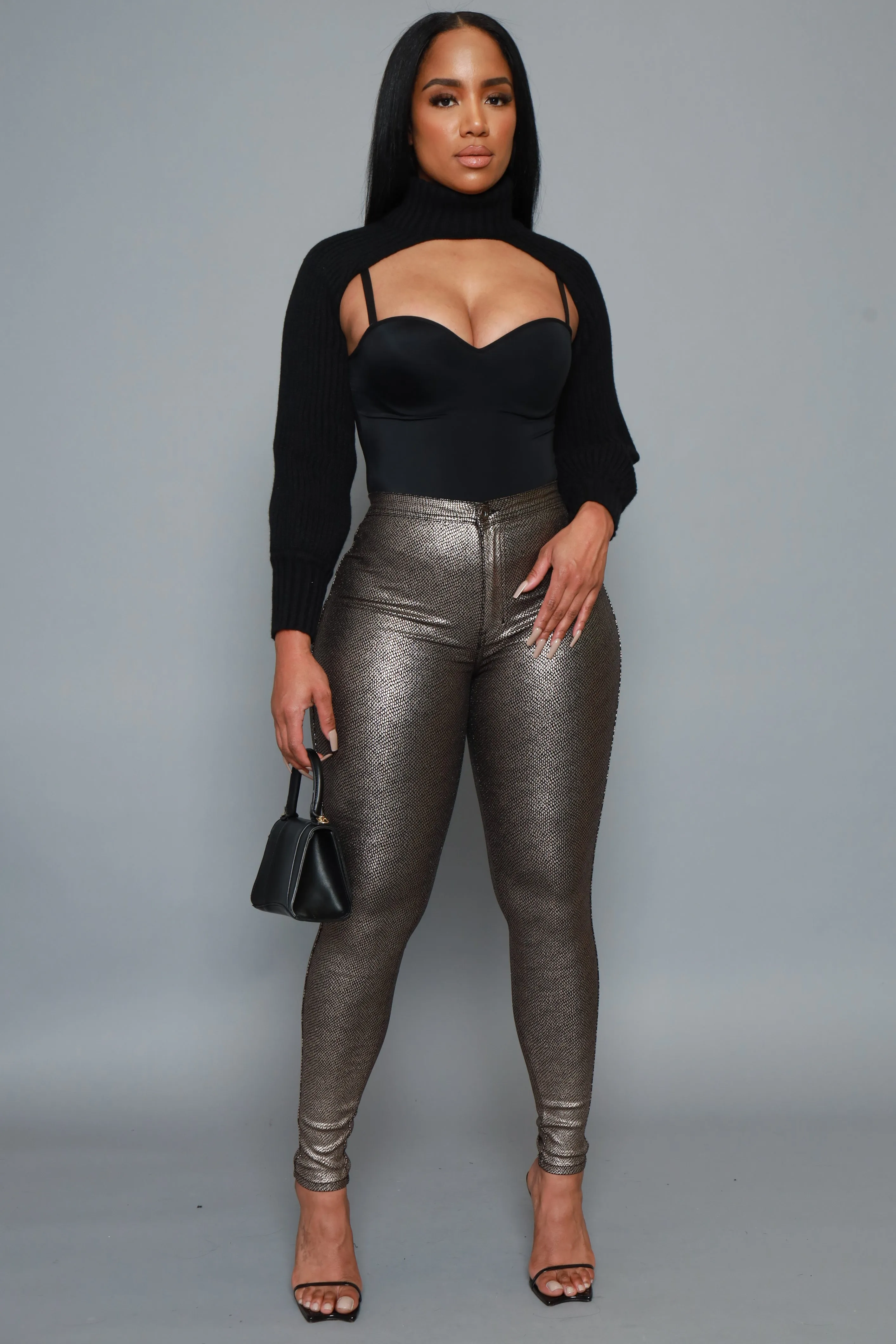 One Night Metallic High Rise Pants - Silver