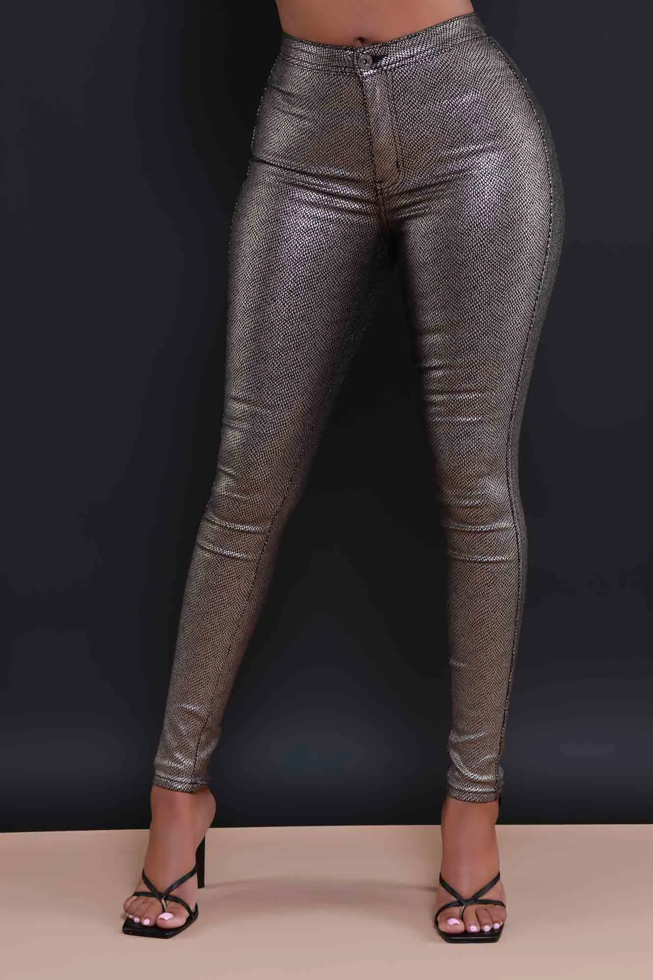 One Night Metallic High Rise Pants - Silver