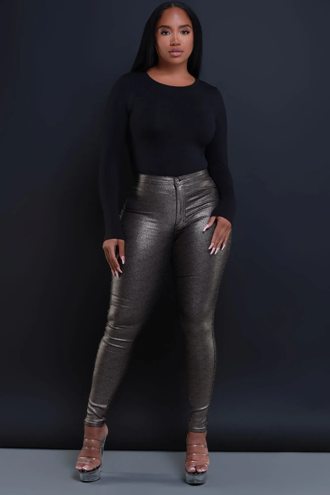 One Night Metallic High Rise Pants - Silver