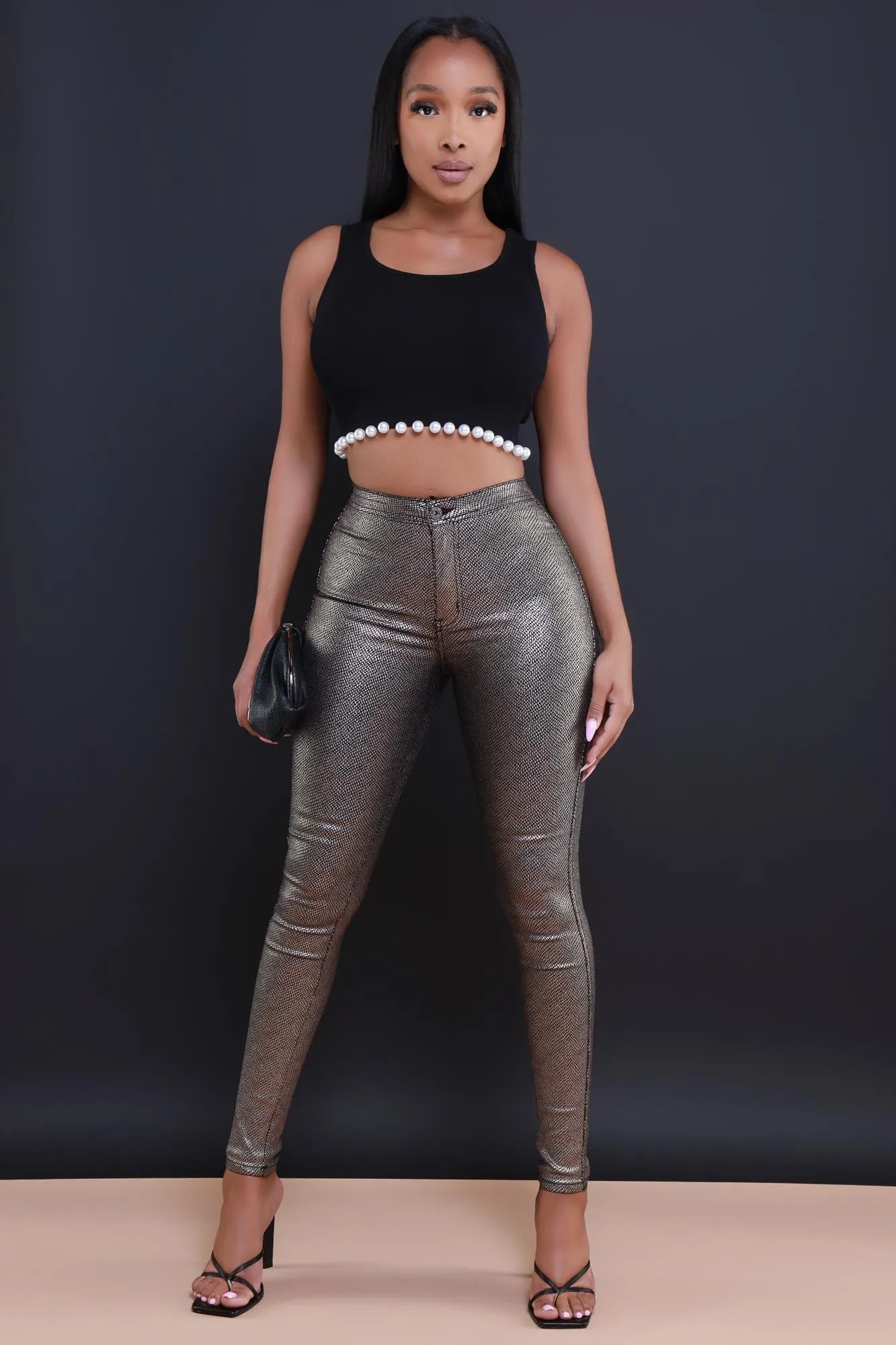 One Night Metallic High Rise Pants - Silver