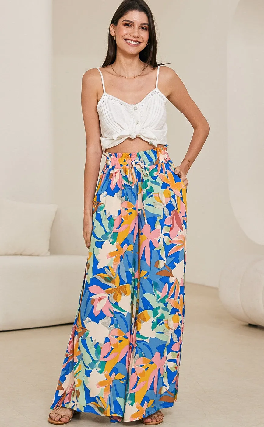 Panama Blue/Pink/Mustard Block Print Palazzo Pants