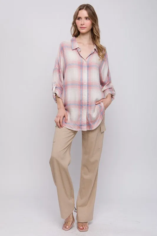 Pink Oversized Plaid Shirt