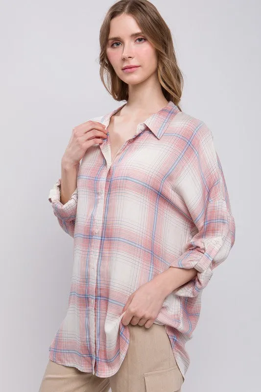 Pink Oversized Plaid Shirt