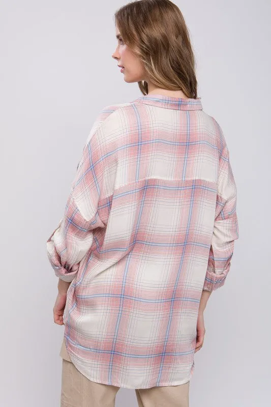 Pink Oversized Plaid Shirt