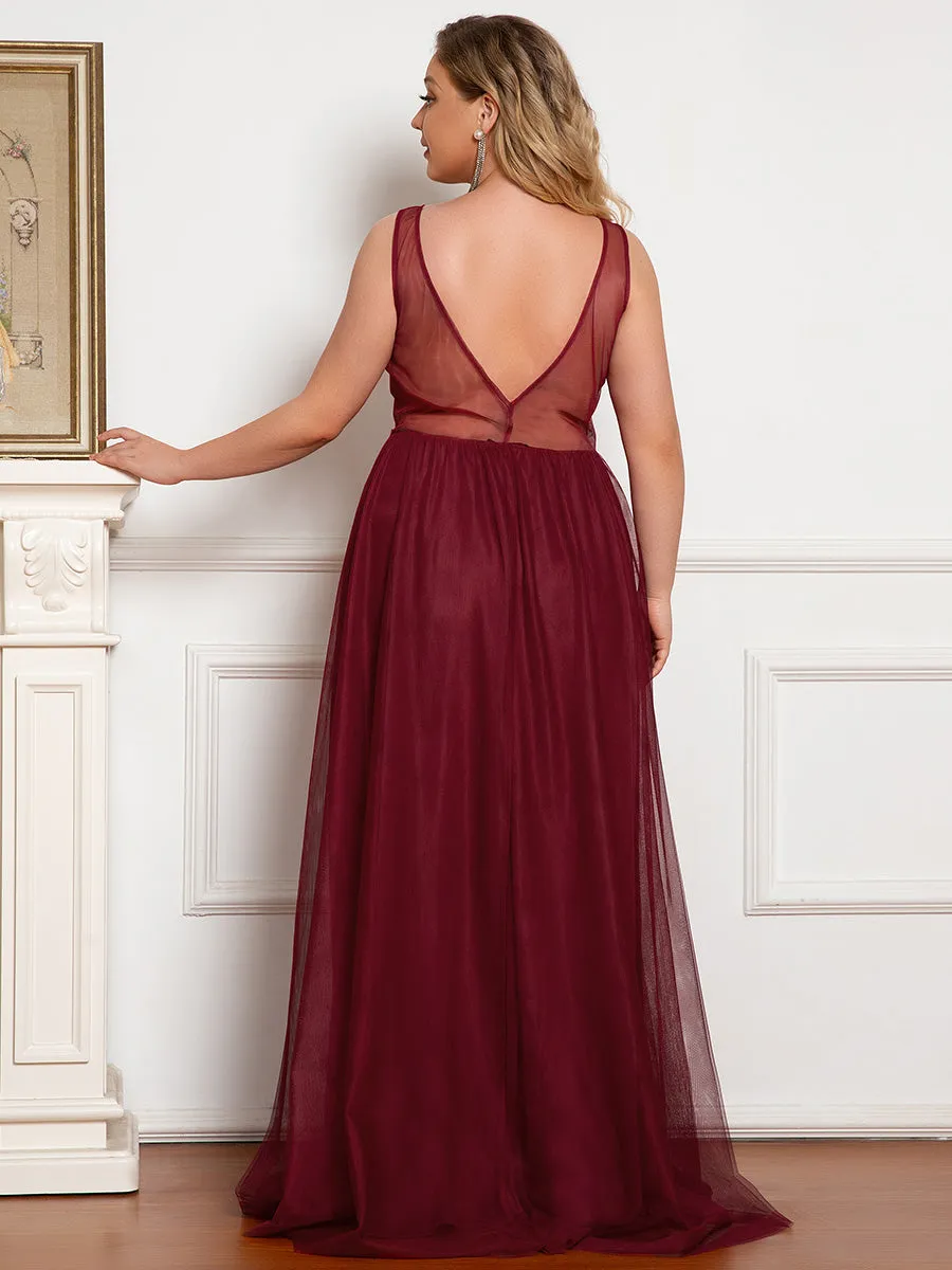 Plus Size A-Line V-Neck Floral Lace Appliques Wholesale Bridesmaid Dress