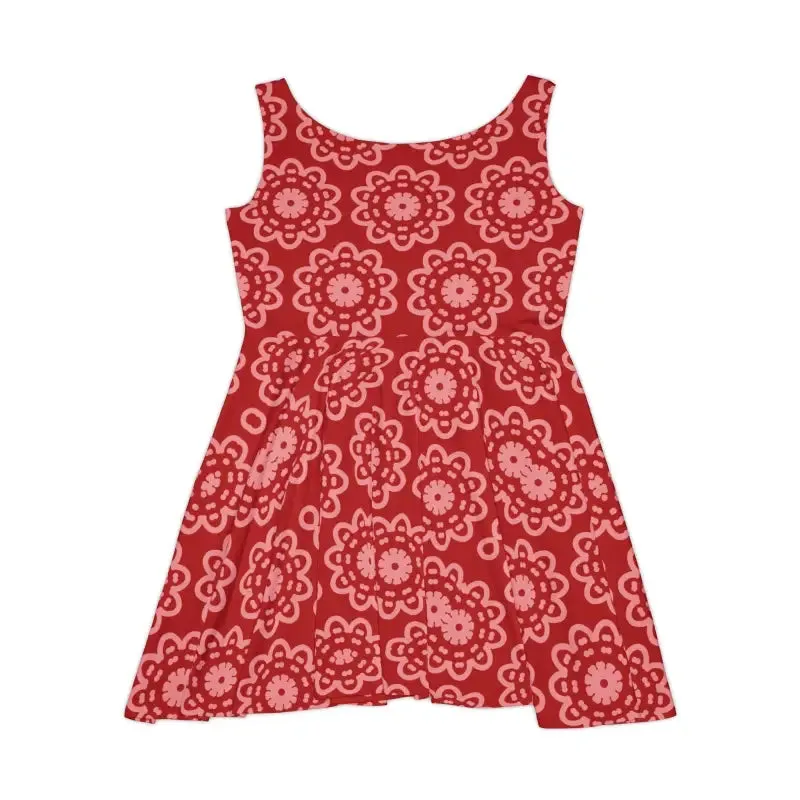 Radiant Red Floral Women's Skater Dress