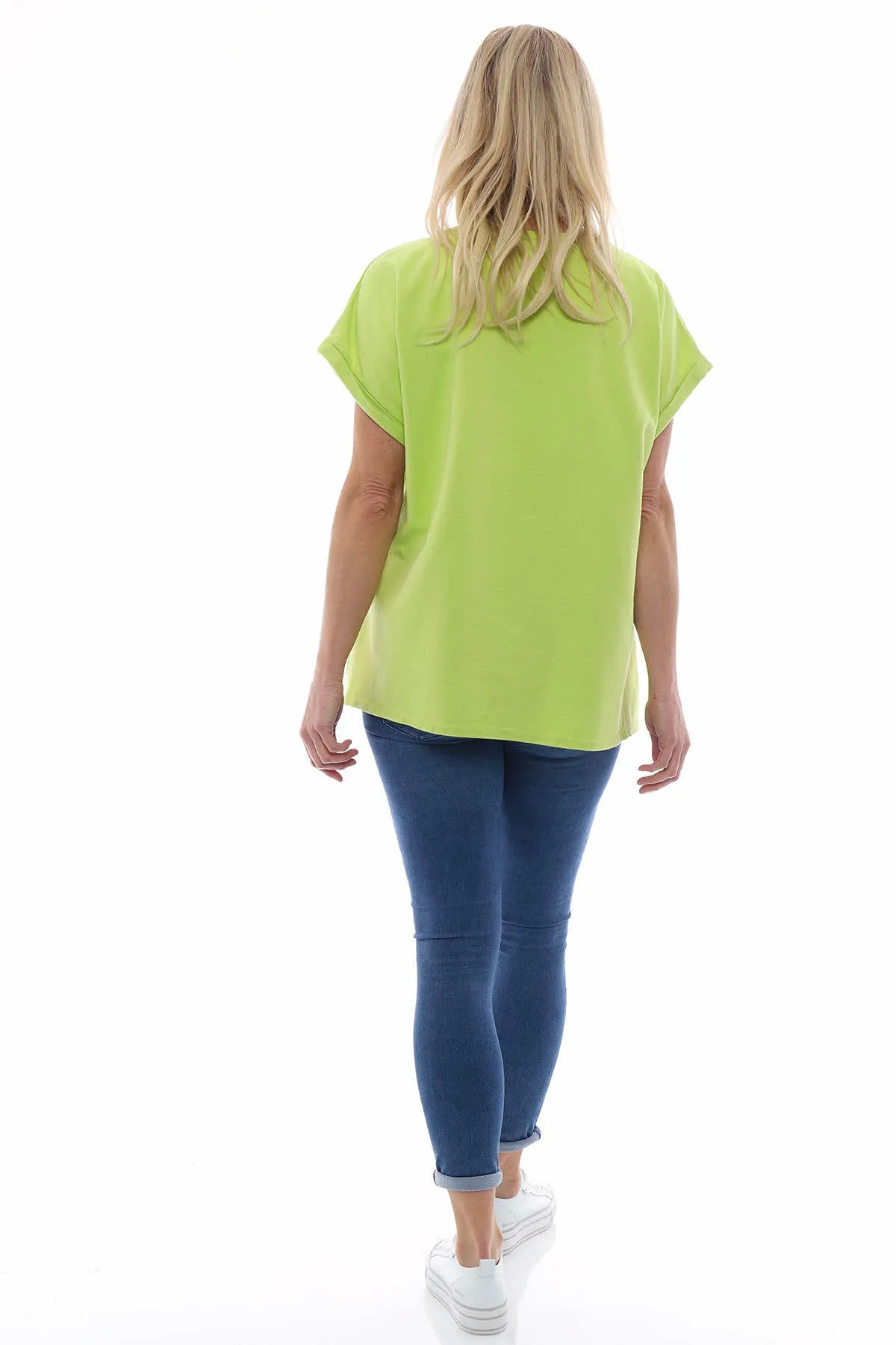 Rebecca Rolled Sleeve Top Lime