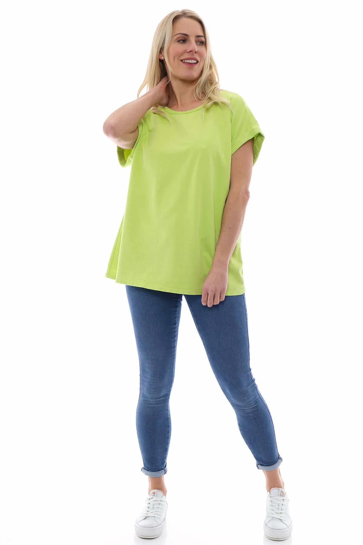 Rebecca Rolled Sleeve Top Lime