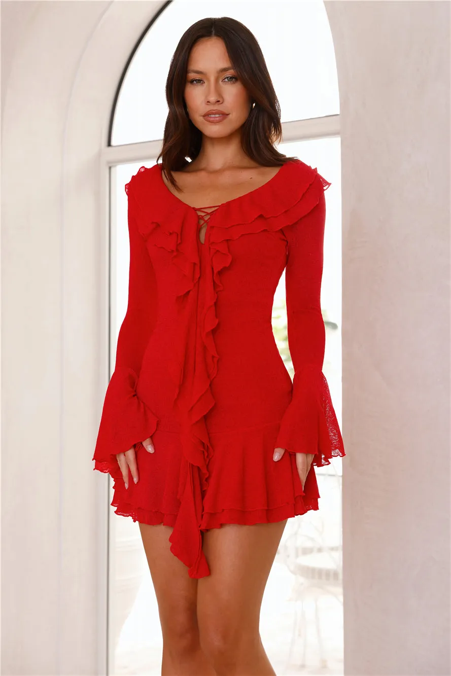 Sea Spray Long Sleeve Mini Dress Red