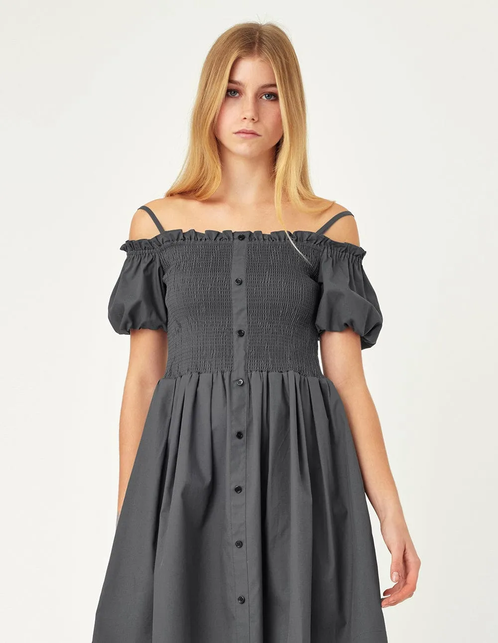 Sling One Shoulder Puff Sleeves Dress
