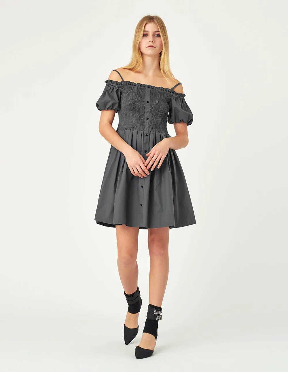Sling One Shoulder Puff Sleeves Dress