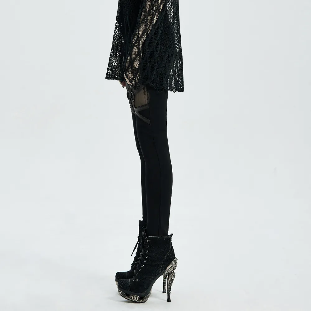 Stylish Edgy Mesh-Paneled Iron Ring Women's Leggings