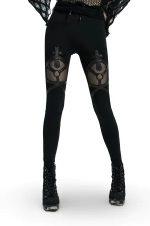 Stylish Edgy Mesh-Paneled Iron Ring Women's Leggings