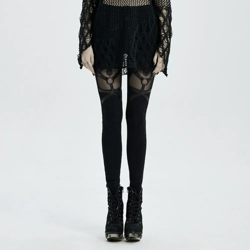 Stylish Edgy Mesh-Paneled Iron Ring Women's Leggings