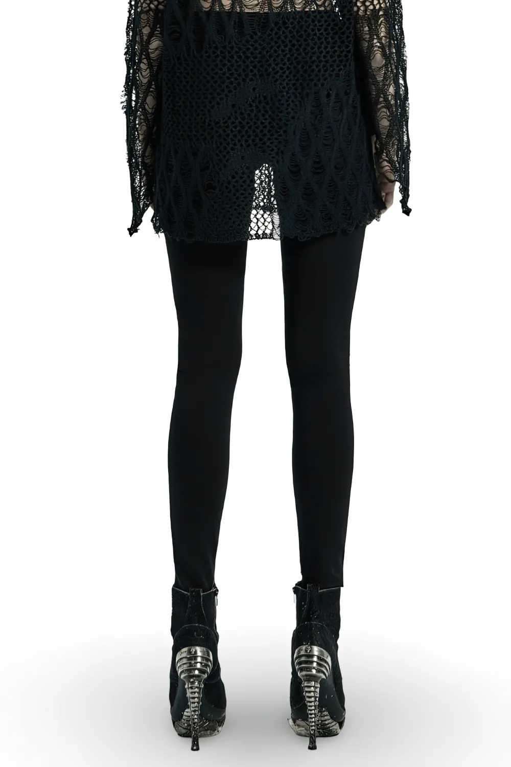 Stylish Edgy Mesh-Paneled Iron Ring Women's Leggings