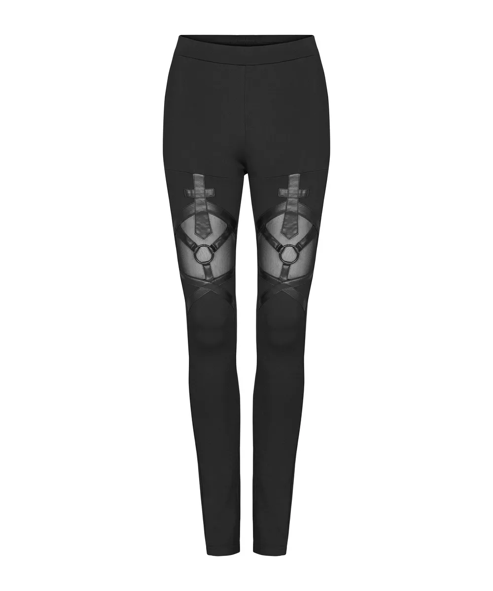 Stylish Edgy Mesh-Paneled Iron Ring Women's Leggings