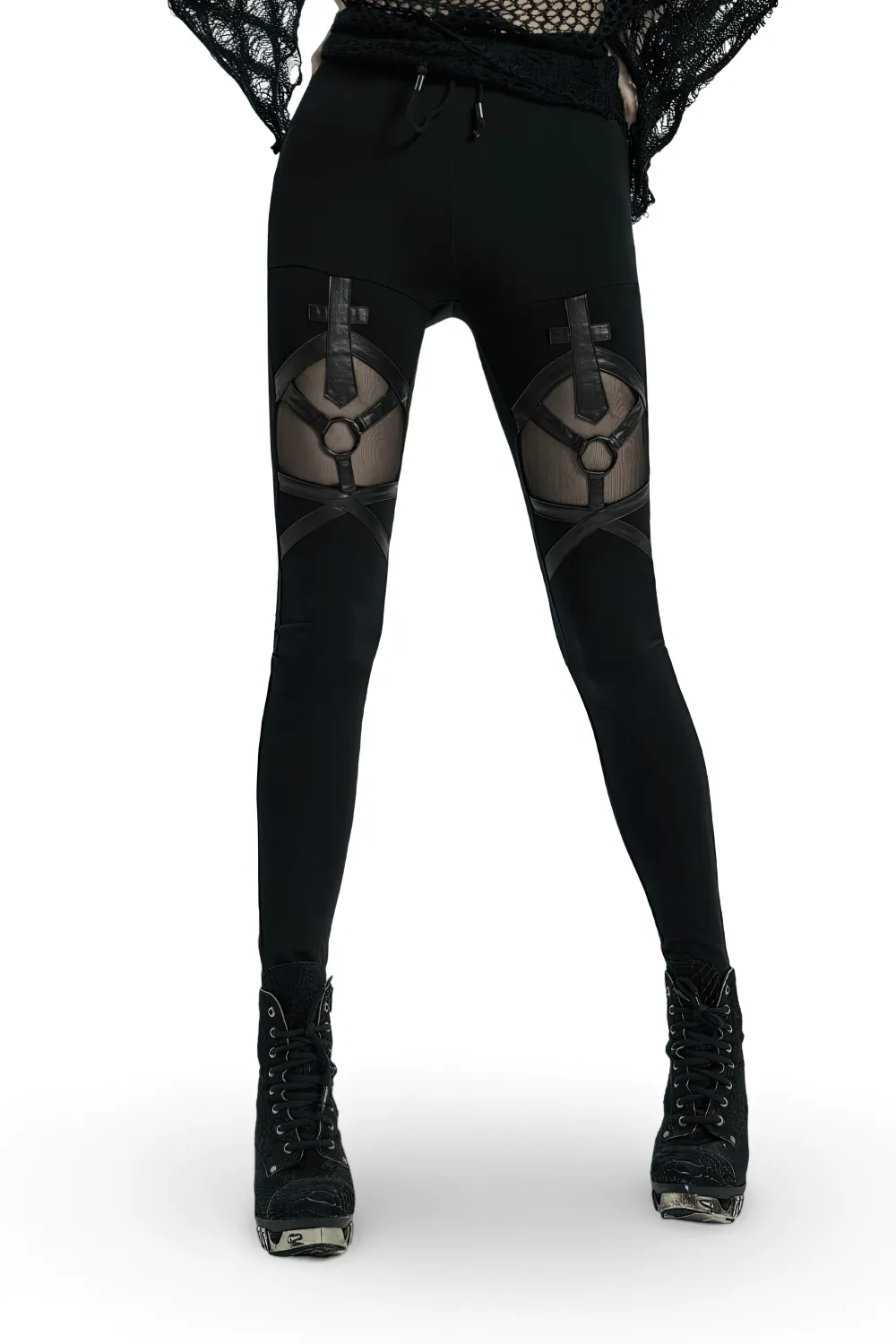 Stylish Edgy Mesh-Paneled Iron Ring Women's Leggings