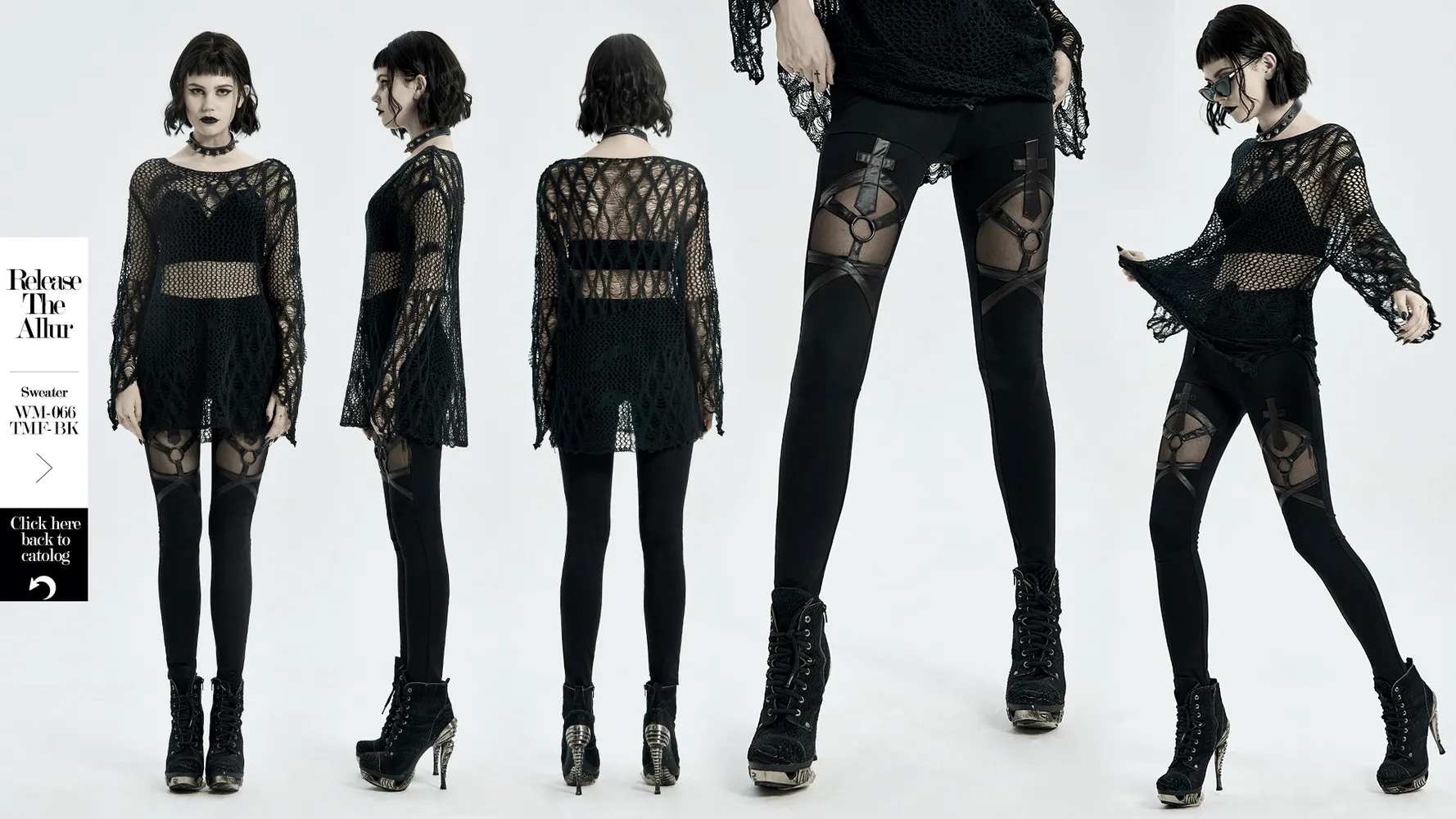 Stylish Edgy Mesh-Paneled Iron Ring Women's Leggings