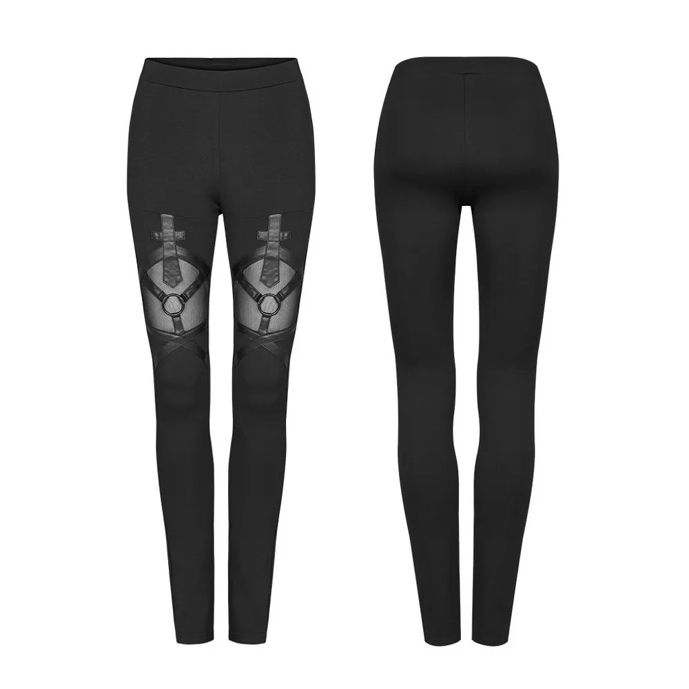 Stylish Edgy Mesh-Paneled Iron Ring Women's Leggings