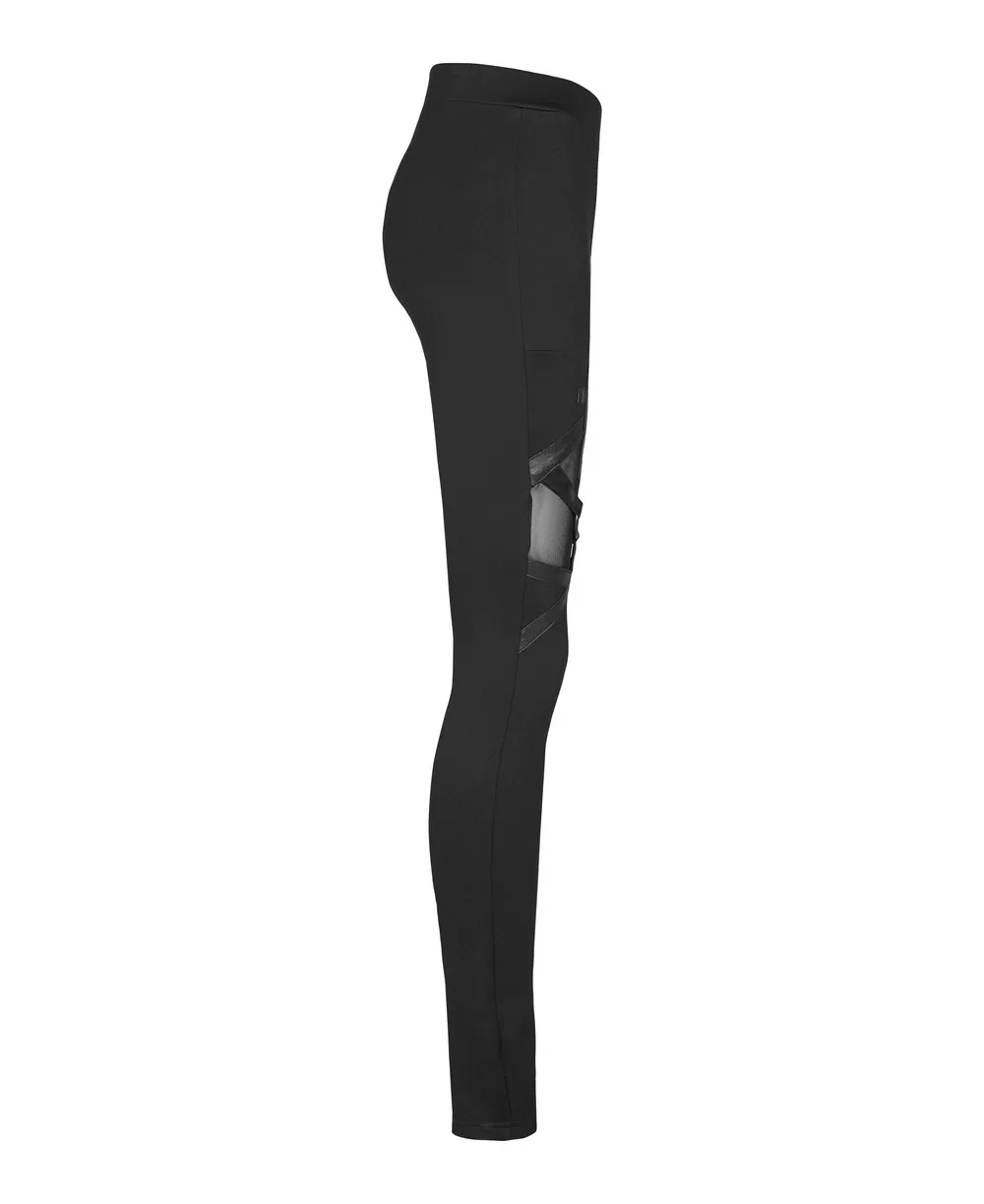 Stylish Edgy Mesh-Paneled Iron Ring Women's Leggings