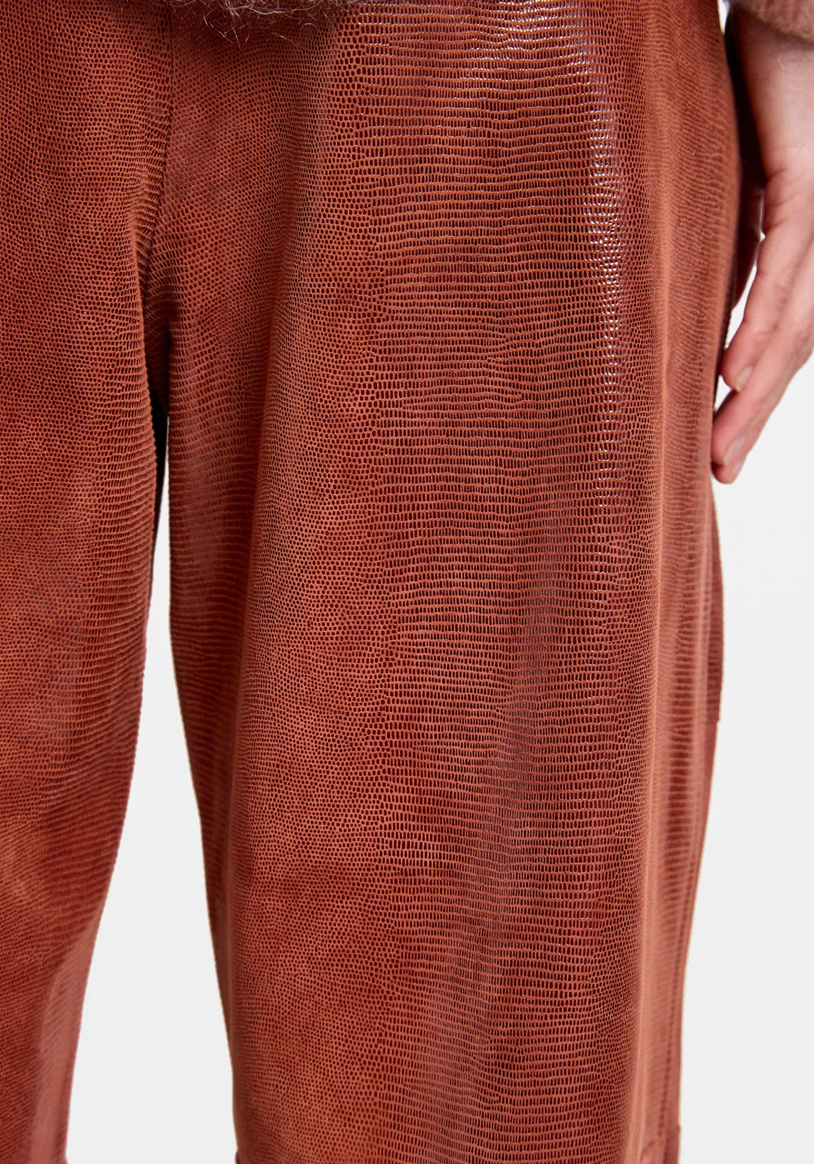 SUEDE LIZARD PRINT CARGO PANTS CACAO