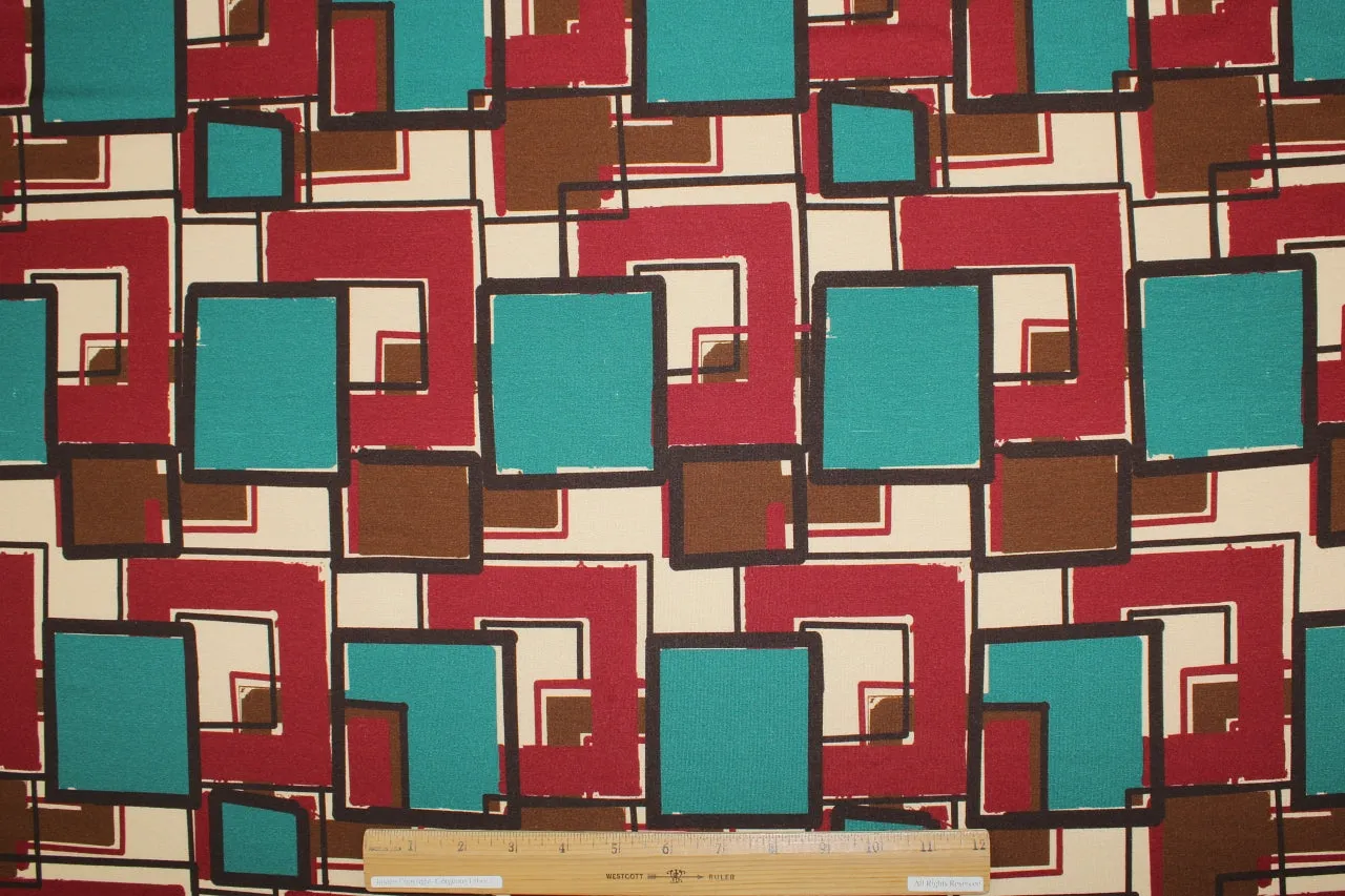 Thru the Window French Rayon Jersey - Browns/Cream/Red/Teal