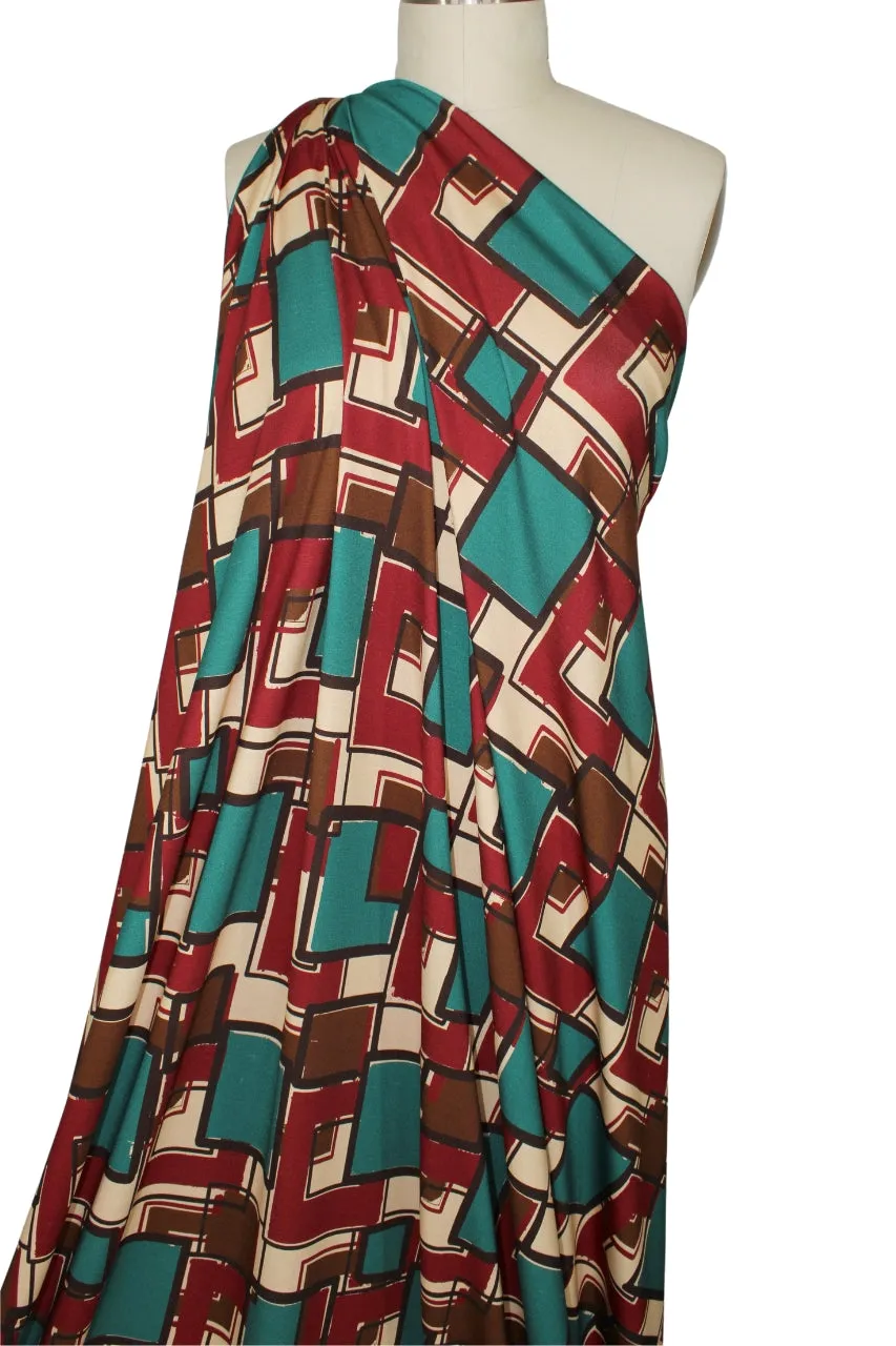 Thru the Window French Rayon Jersey - Browns/Cream/Red/Teal