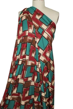 Thru the Window French Rayon Jersey - Browns/Cream/Red/Teal