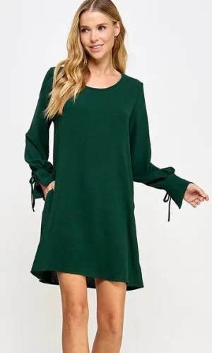 Tie Sleeve L/S Flowy Dress in Hunter Green