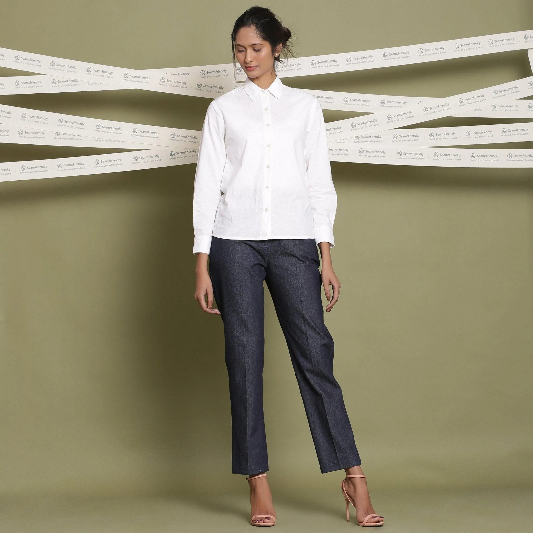 White 100% Cotton Cuff Sleeves Button-Down Shirt